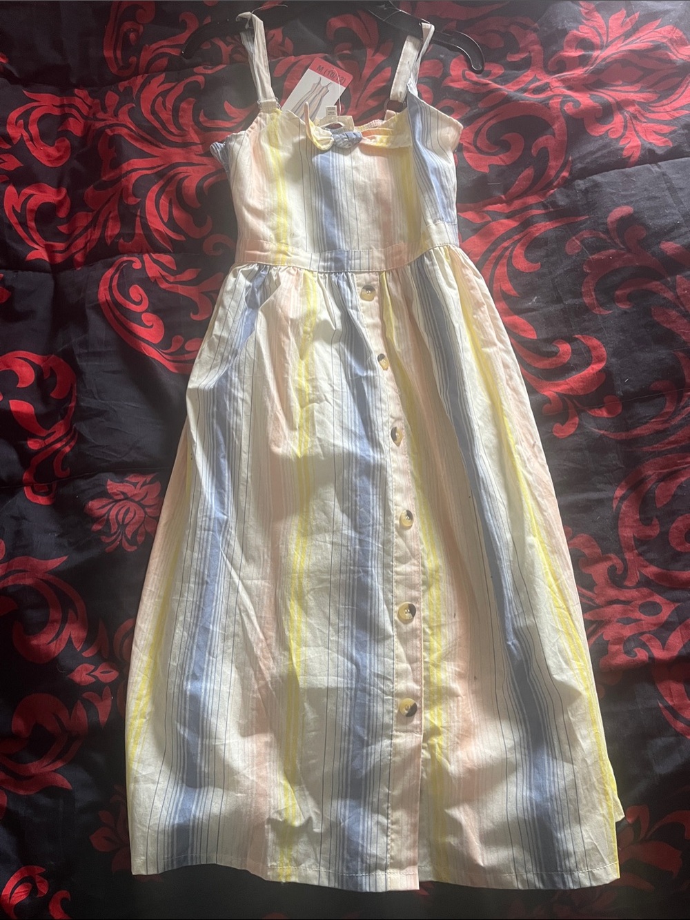 NWT Jessica Simpson Pastel Yellow Blue Pink Striped Button-Front Kids Sundress